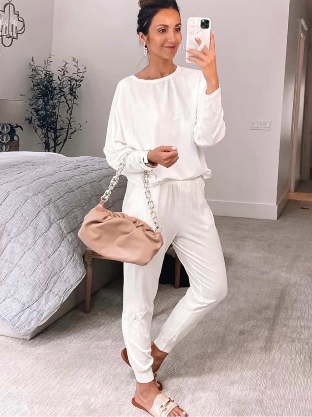 Pretty Garden White Cream Ribbed Knit 2 Piece Lounge Set X-Large